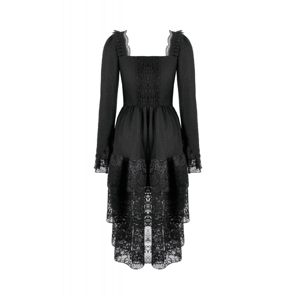 Darkinlove Women's Gothic Layered Lace-up Square-cut Collar Dress