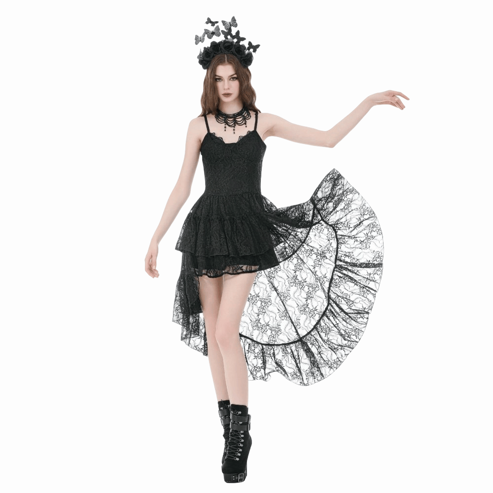 Darkinlove Women's Gothic Layered Ruffled High-Low Slip Dress