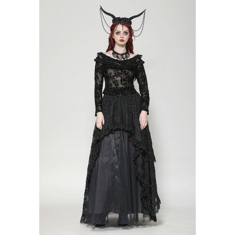 Darkinlove Women's Gothic Layered Ruffled Lace Shirt