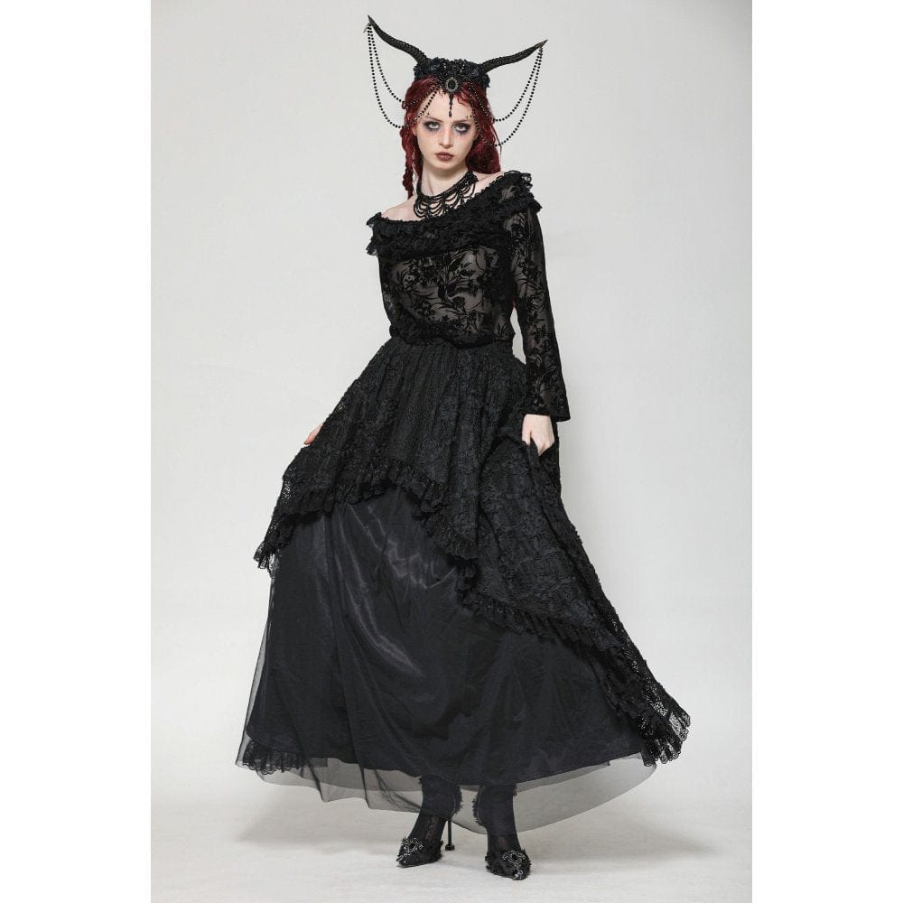 Darkinlove Women's Gothic Layered Ruffled Lace Shirt