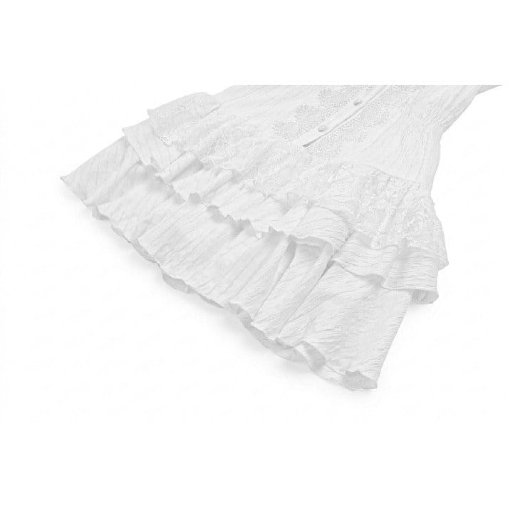 Darkinlove Women's Gothic Layered Ruffled Lace Splice White Dress