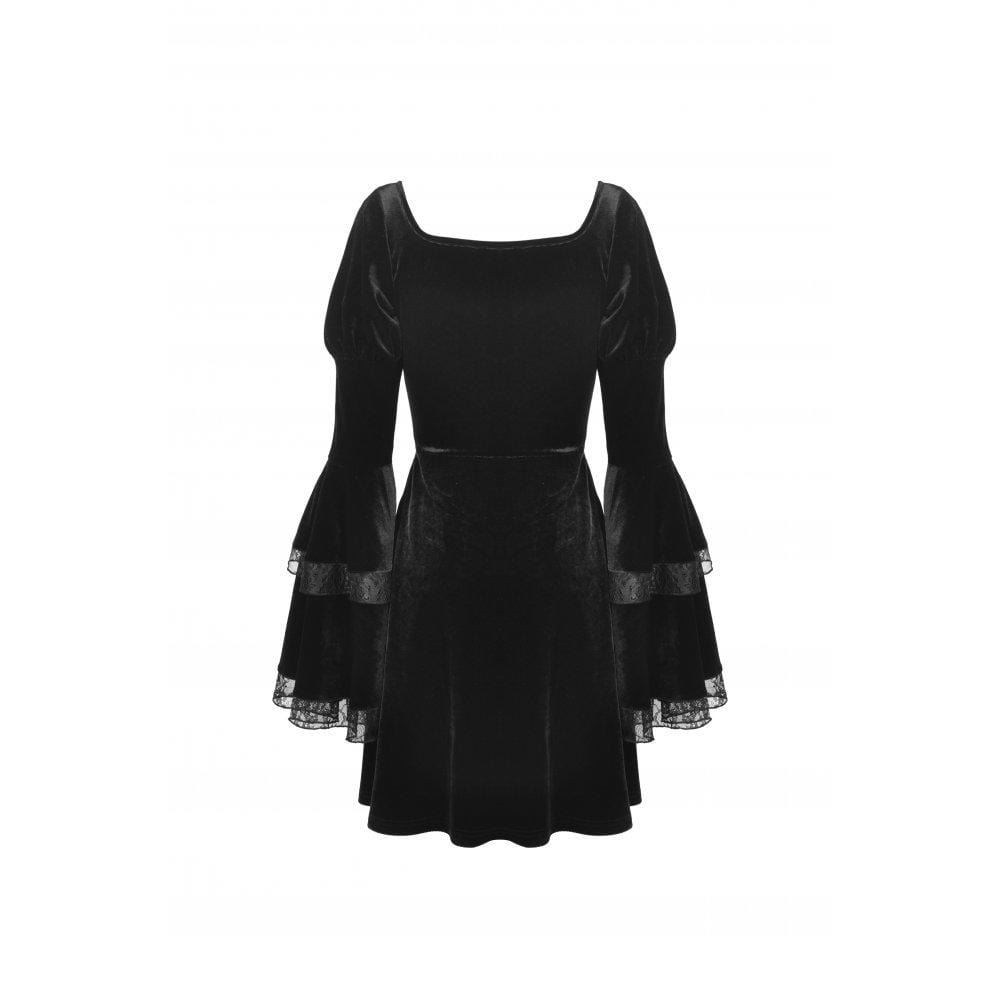 Darkinlove Women's Gothic Layered Sleeved Lace Splice Wedding Dress
