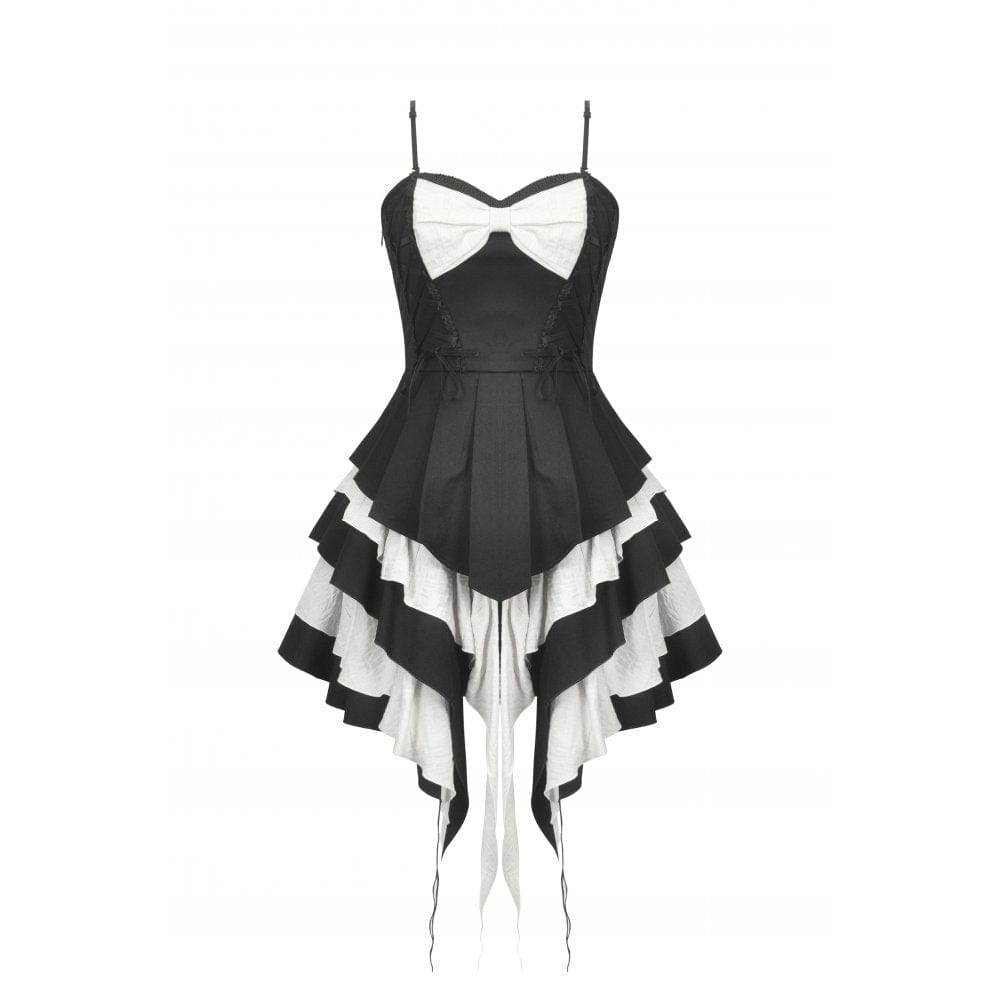 Darkinlove Women's Gothic Lolita Bowknot Contrast Color Slip Dress
