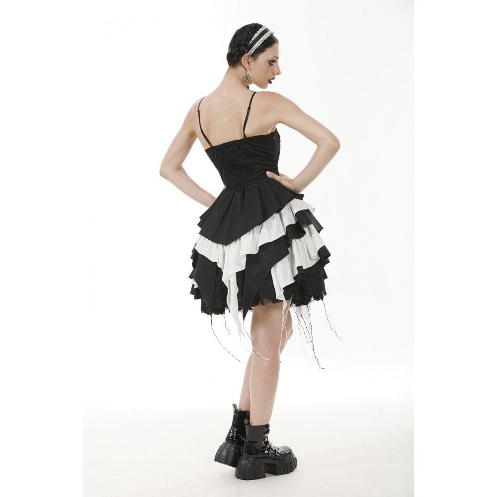 Darkinlove Women's Gothic Lolita Bowknot Contrast Color Slip Dress