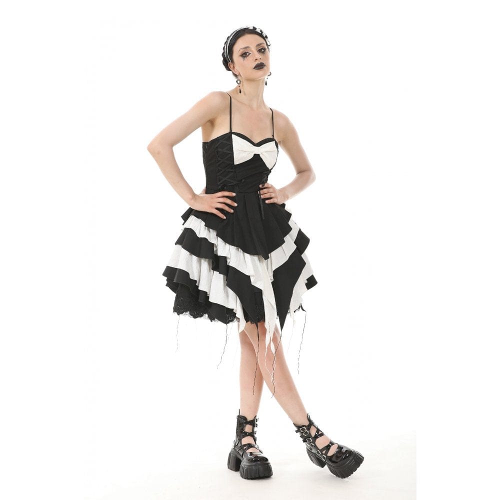 Darkinlove Women's Gothic Lolita Bowknot Contrast Color Slip Dress