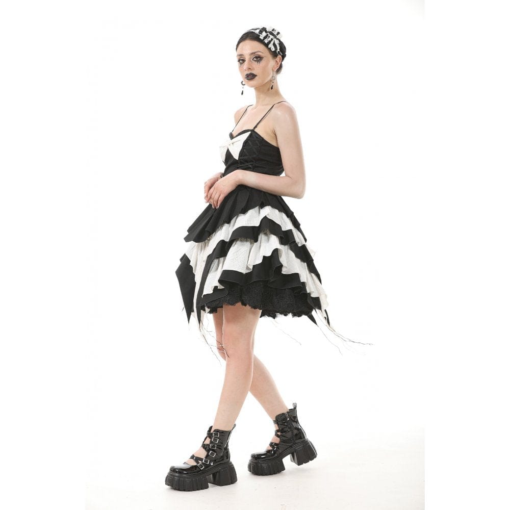 Darkinlove Women's Gothic Lolita Bowknot Contrast Color Slip Dress