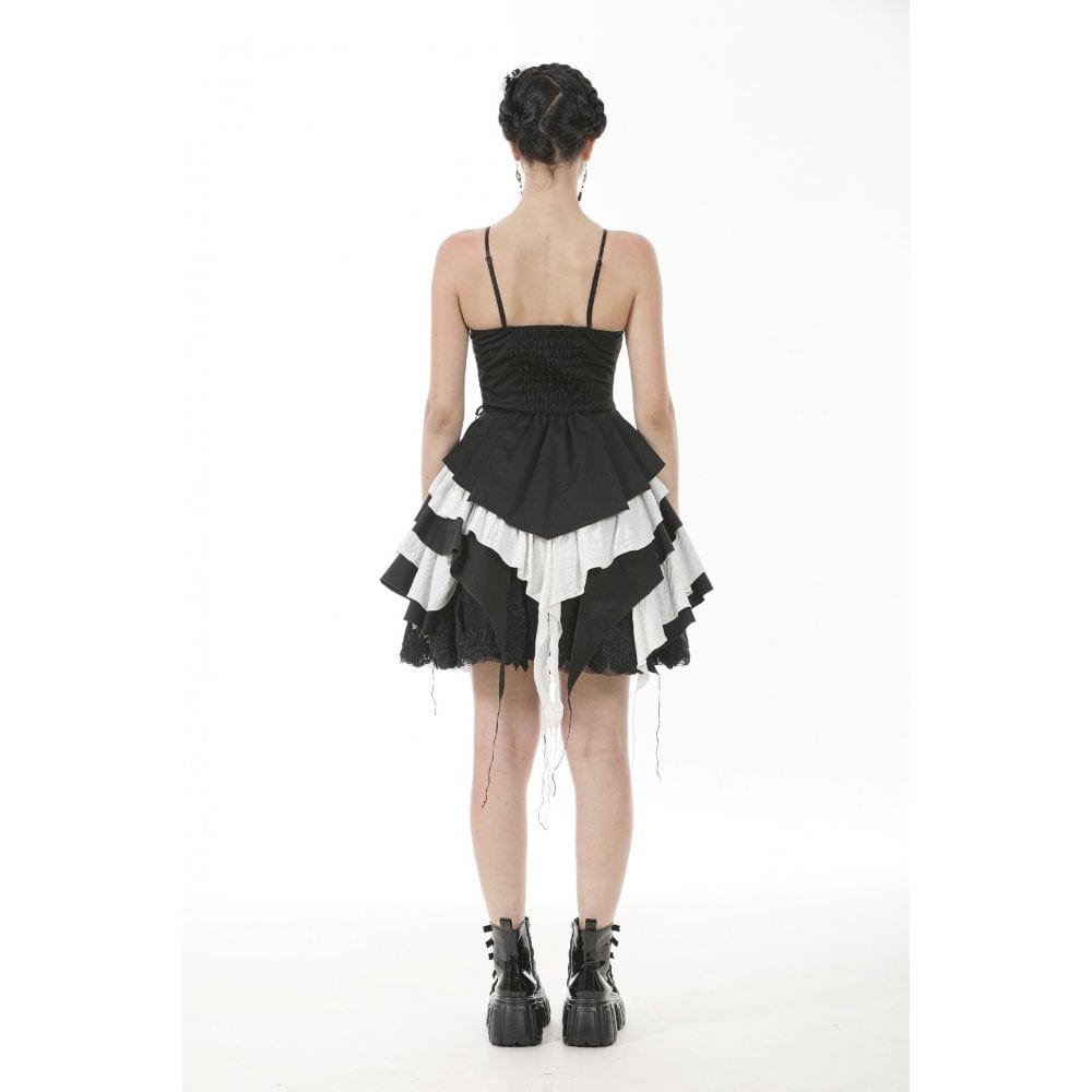 Darkinlove Women's Gothic Lolita Bowknot Contrast Color Slip Dress