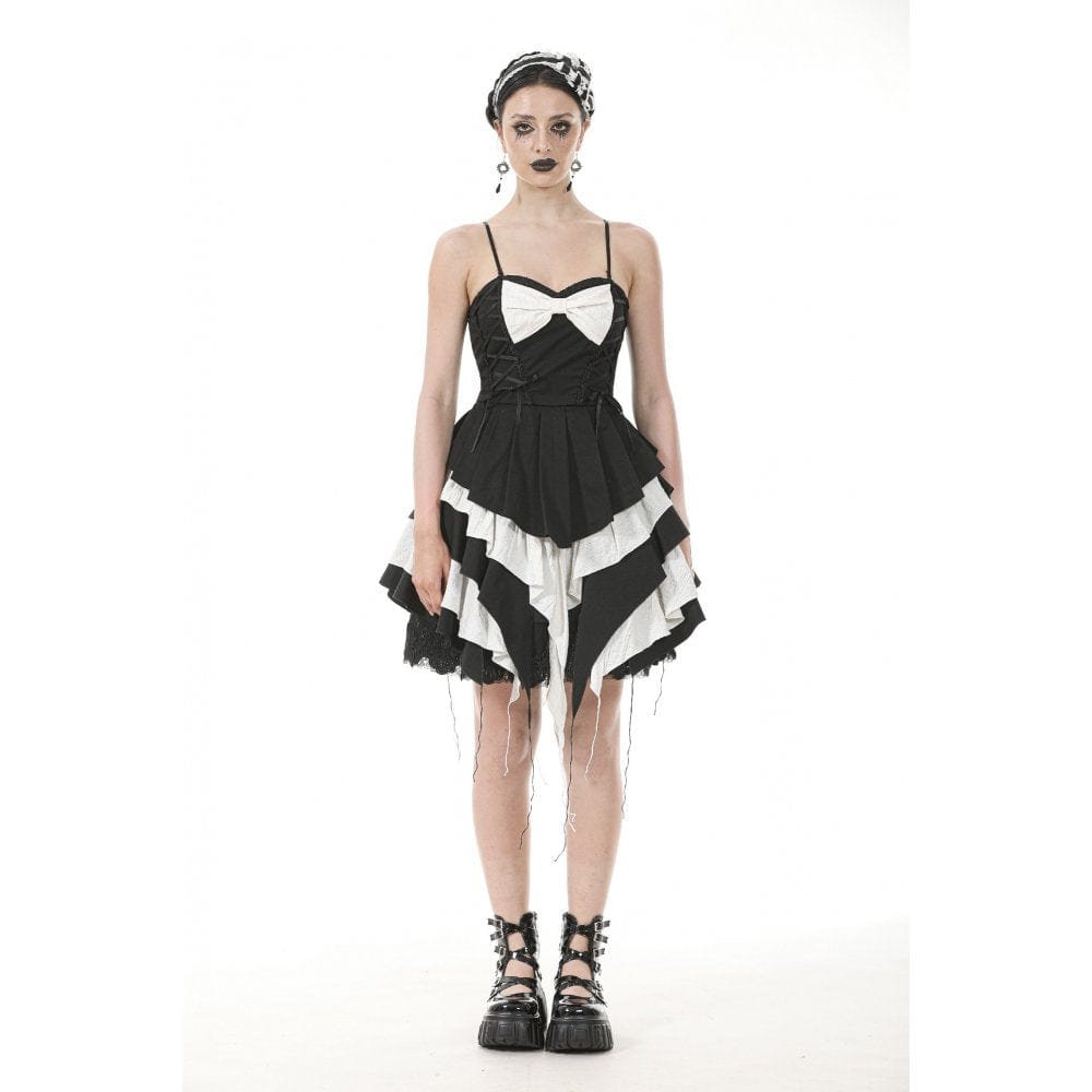 Darkinlove Women's Gothic Lolita Bowknot Contrast Color Slip Dress