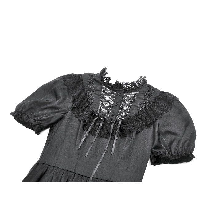 Darkinlove Women's Gothic Lolita Lacing-up Puff Sleeved Lace Dress