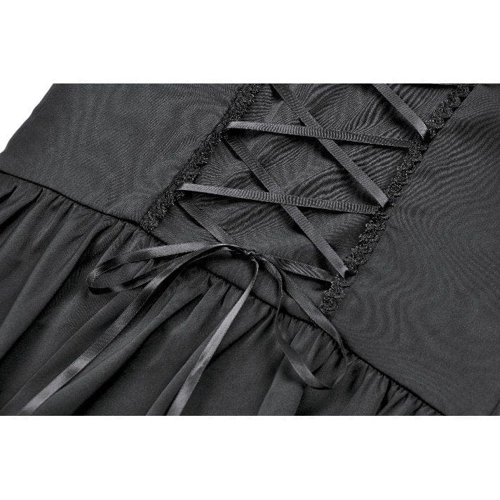 Darkinlove Women's Gothic Lolita Lacing-up Puff Sleeved Lace Dress