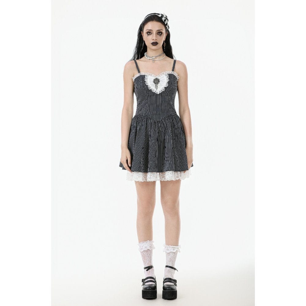Darkinlove Women's Gothic Lolita Pinstriped Slip Dress