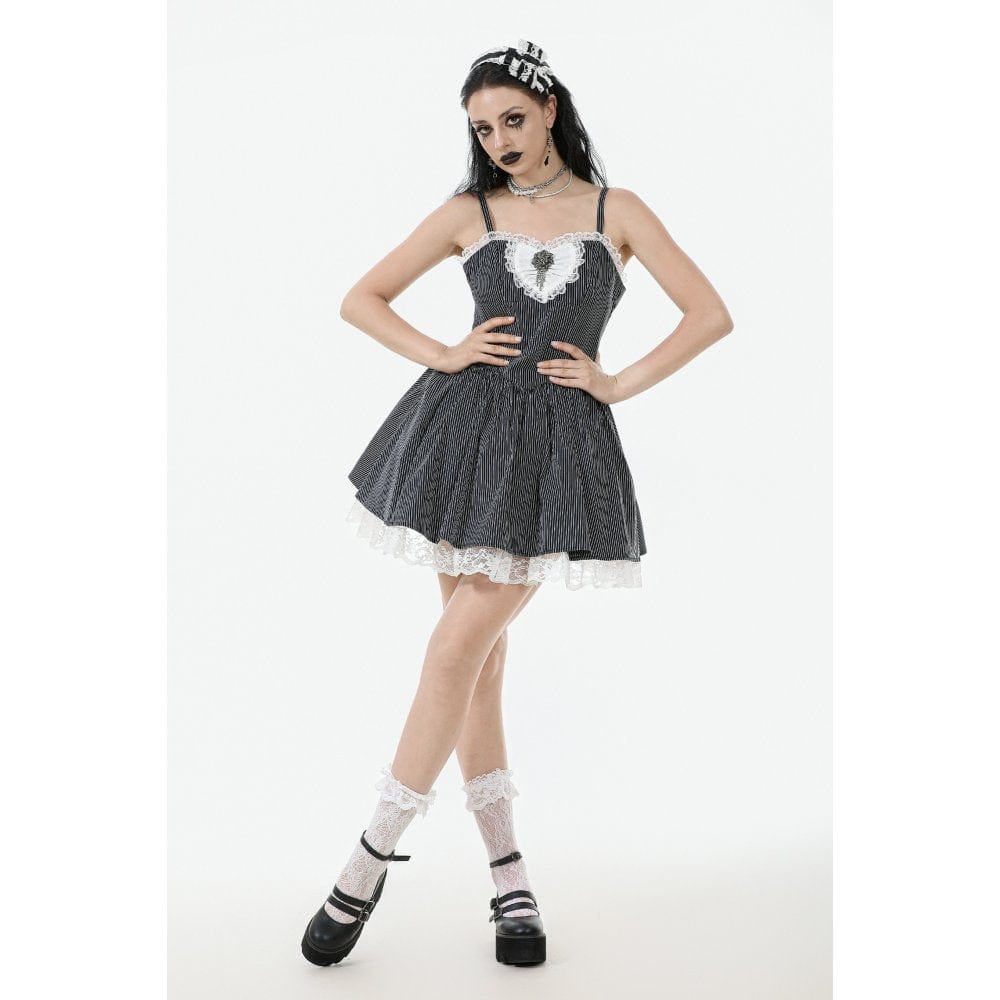 Darkinlove Women's Gothic Lolita Pinstriped Slip Dress