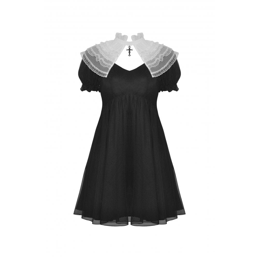 Darkinlove Women's Gothic Lolita Puff Sleeved Dress with Detachable Collar