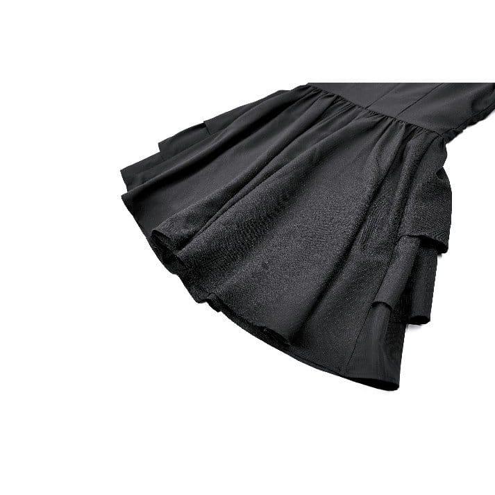 Darkinlove Women's Gothic Mesh Splice Mock Neck Layered Hem Puff Sleeve Short Dress