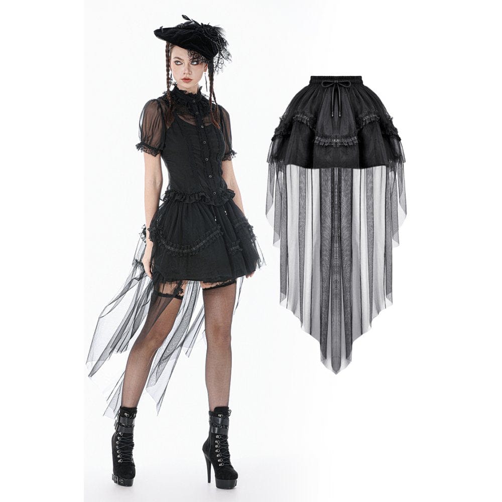 Darkinlove Women's Gothic Mesh Tailed Lace Pleated Skirt