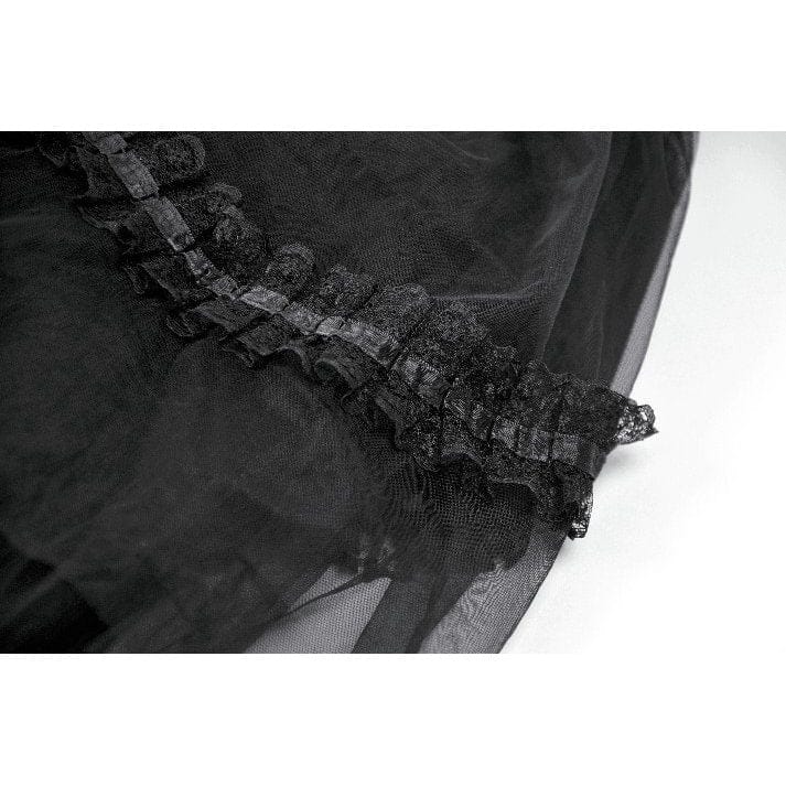 Darkinlove Women's Gothic Mesh Tailed Lace Pleated Skirt