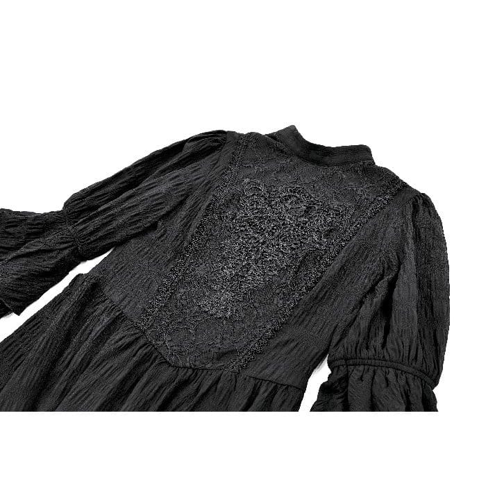 Darkinlove Women's Gothic Mock Neck Guipure Lace Bell Sleeve Maxi Dress