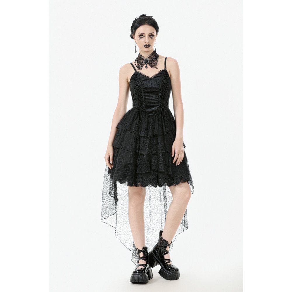 Darkinlove Women's Gothic Multi-Layered Lace Fishtail Slip Dress