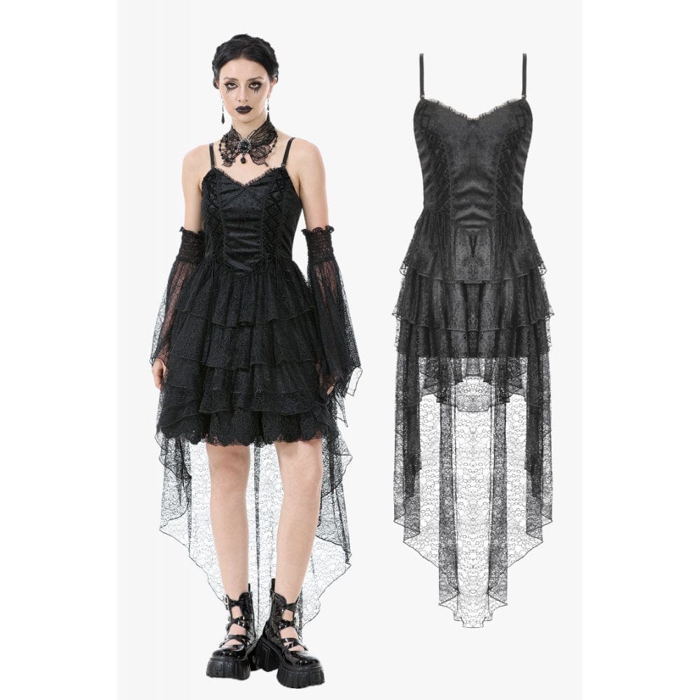 Darkinlove Women's Gothic Multi-Layered Lace Fishtail Slip Dress