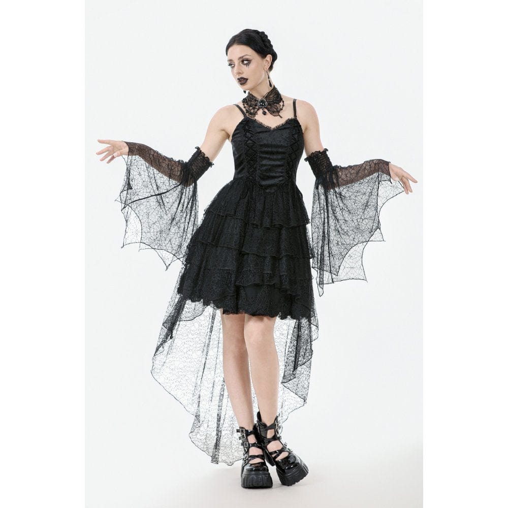 Darkinlove Women's Gothic Multi-Layered Lace Fishtail Slip Dress