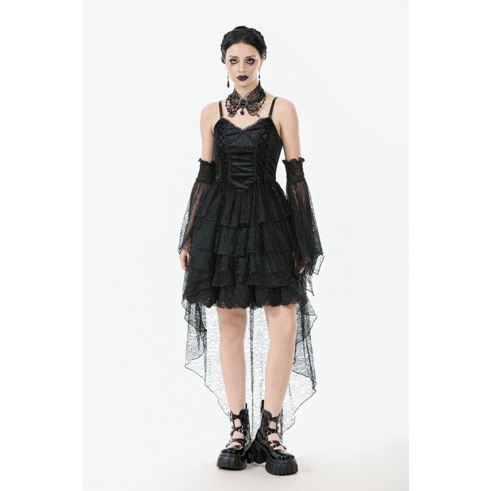 Darkinlove Women's Gothic Multi-Layered Lace Fishtail Slip Dress