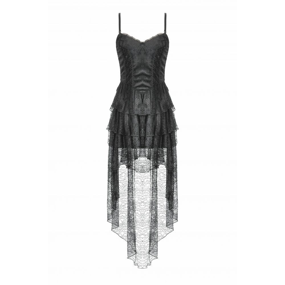 Darkinlove Women's Gothic Multi-Layered Lace Fishtail Slip Dress