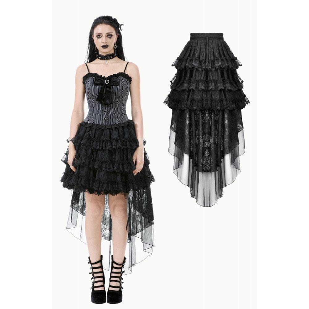 Darkinlove Women's Gothic Multilayer High/Low Lace Skirt