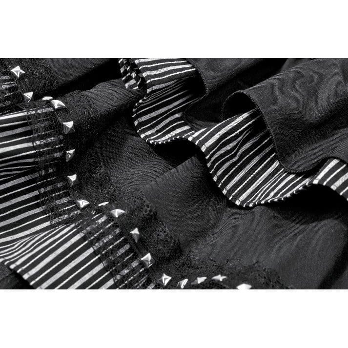Darkinlove Women's Gothic Multilayer Ruched Skirt with Mesh Tail