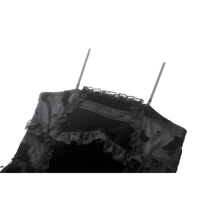 Darkinlove Women's Gothic Multilayer Ruffles Lace Velet Slip Dress