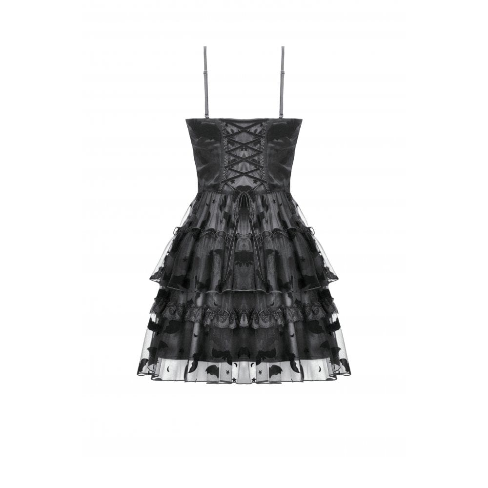 Darkinlove Women's Gothic Multilayer Ruffles Lace Velet Slip Dress