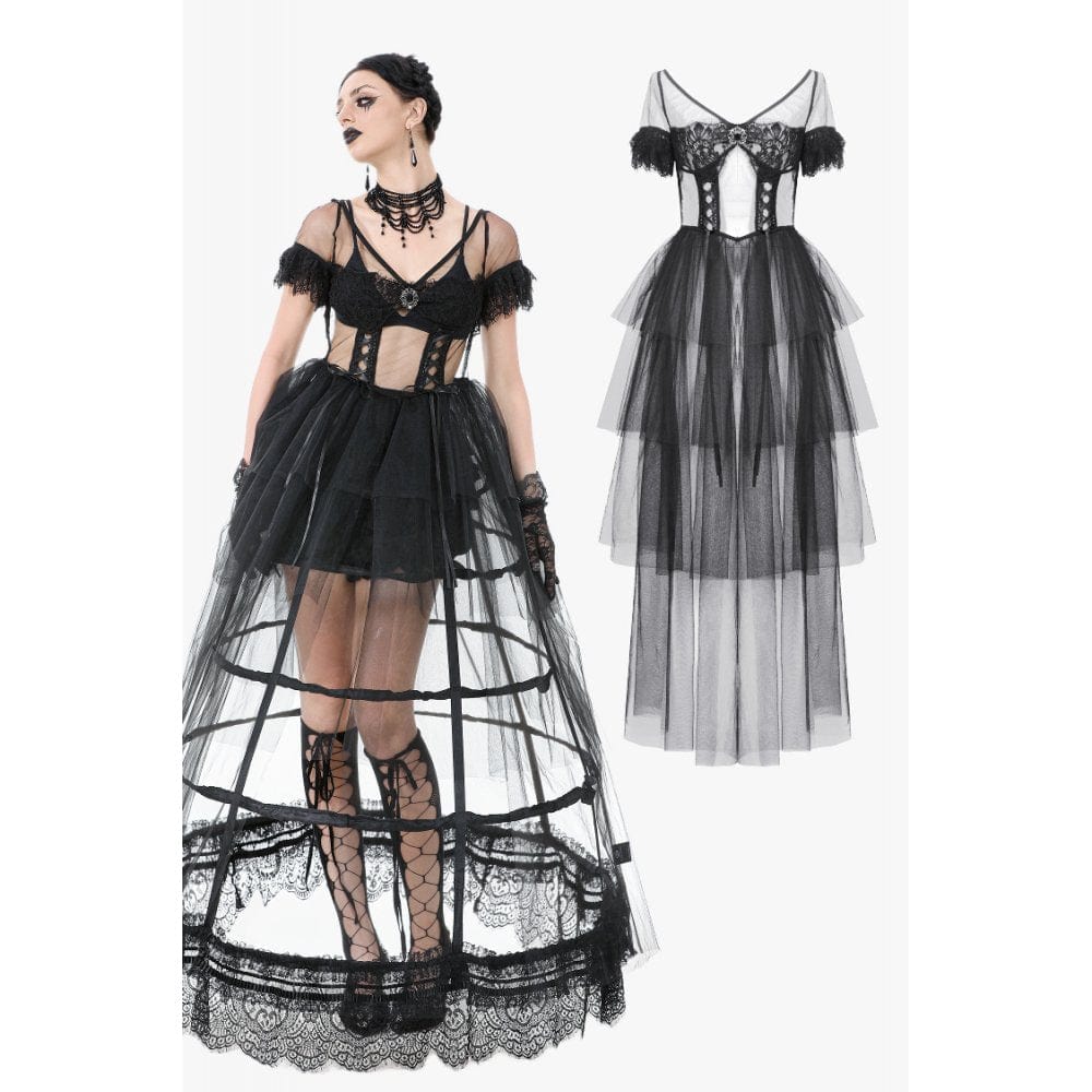 Sheer Tulle Tiered Gothic Dress M