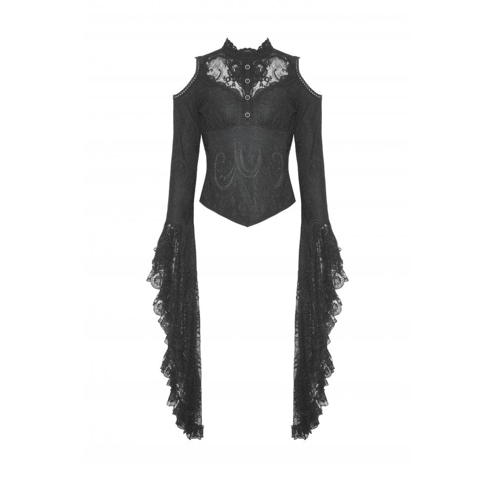 Darkinlove Women's Gothic Off Shoulder Lace Flared Sleeved Blouse