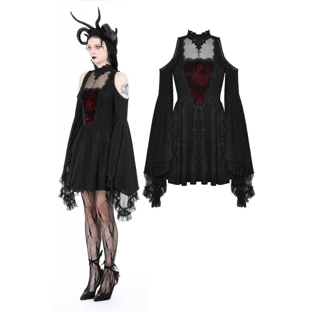 Darkinlove Women's Gothic Off Shoulder Lace Splice Dress