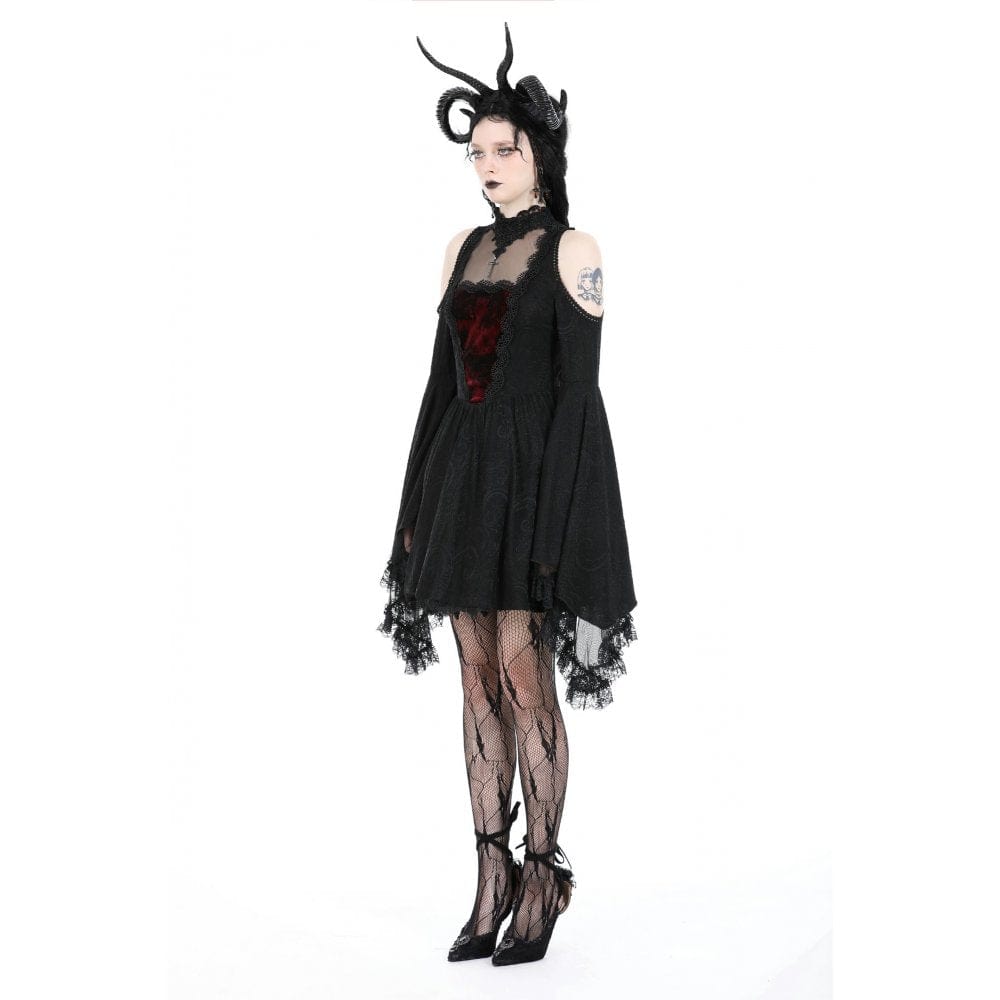 Darkinlove Women's Gothic Off Shoulder Lace Splice Dress