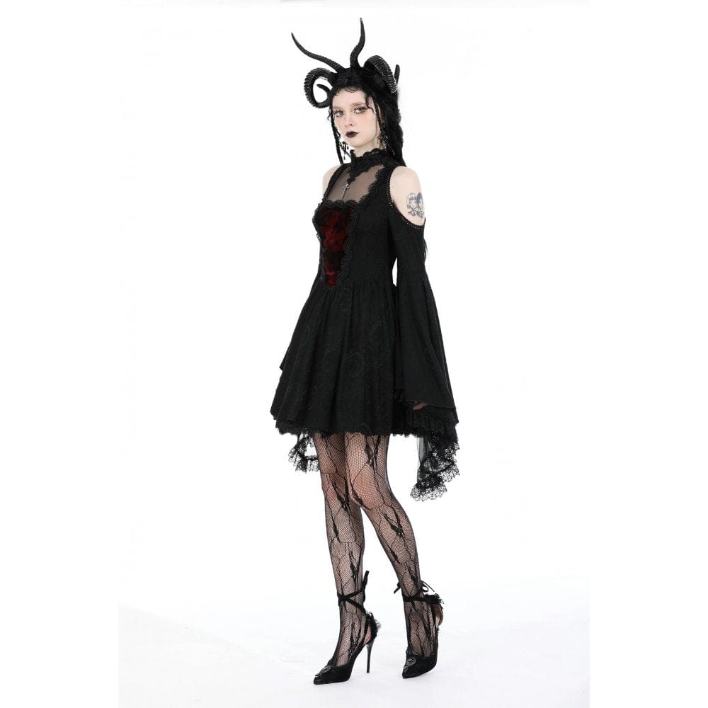 Darkinlove Women's Gothic Off Shoulder Lace Splice Dress