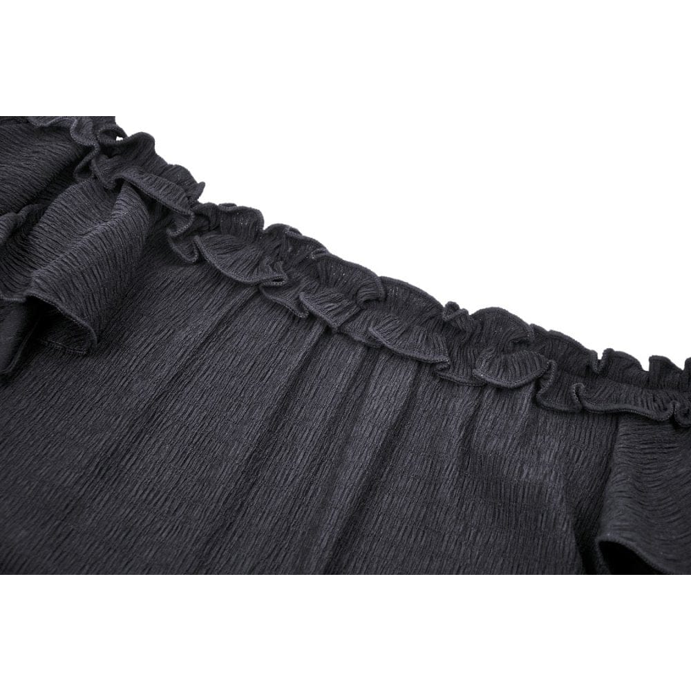Darkinlove Women's Gothic Off Shoulder Ruffled Crop Top