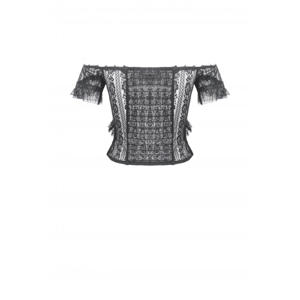 Darkinlove Women's Gothic Off Shoulder Ruffles Lace Top