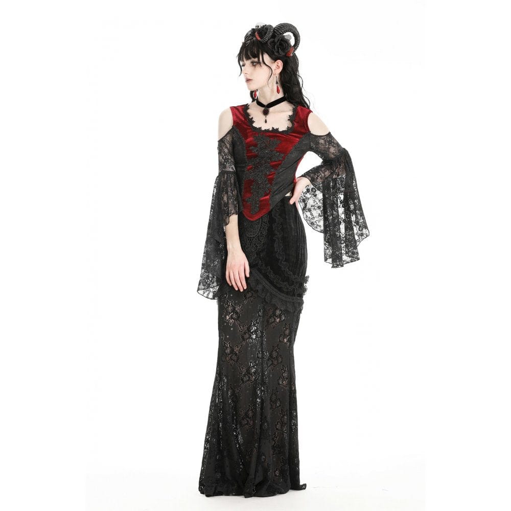 Darkinlove Women's Gothic Off-the-shoulder Contrast Color Lace Top