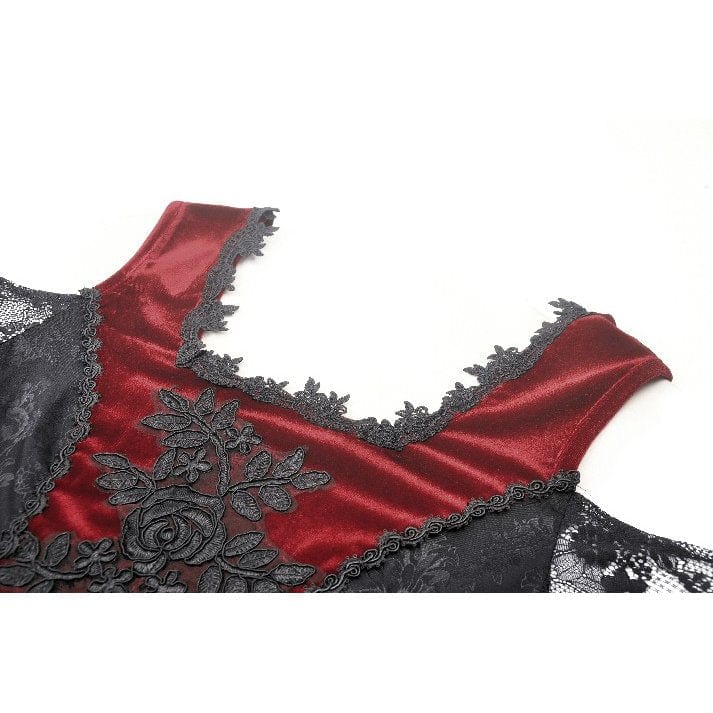 Darkinlove Women's Gothic Off-the-shoulder Contrast Color Lace Top