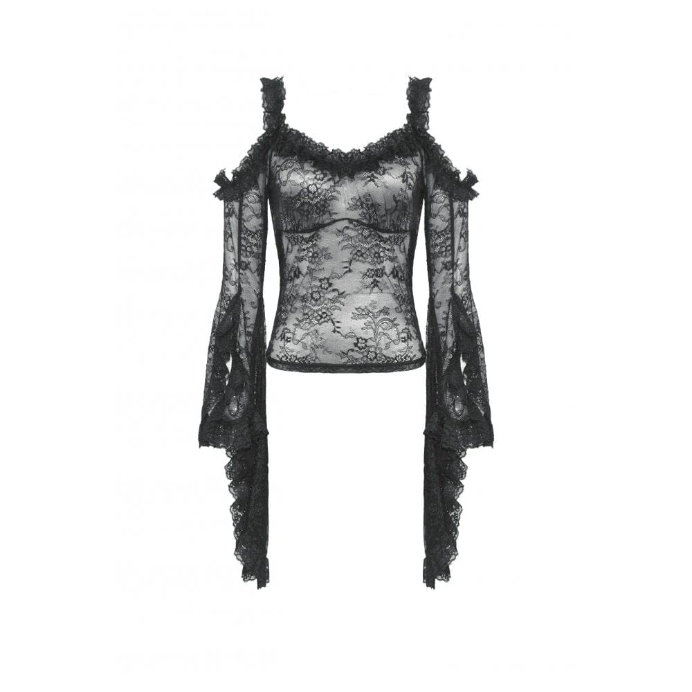 Darkinlove Women's Gothic Off-the-Shoulder Flared Sleeved Lace Shirt