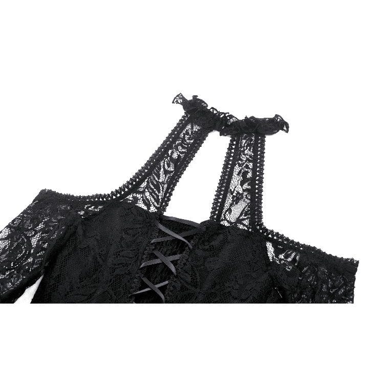 Darkinlove Women's Gothic Off-the-Shoulder High/Low Lace Evening Dress