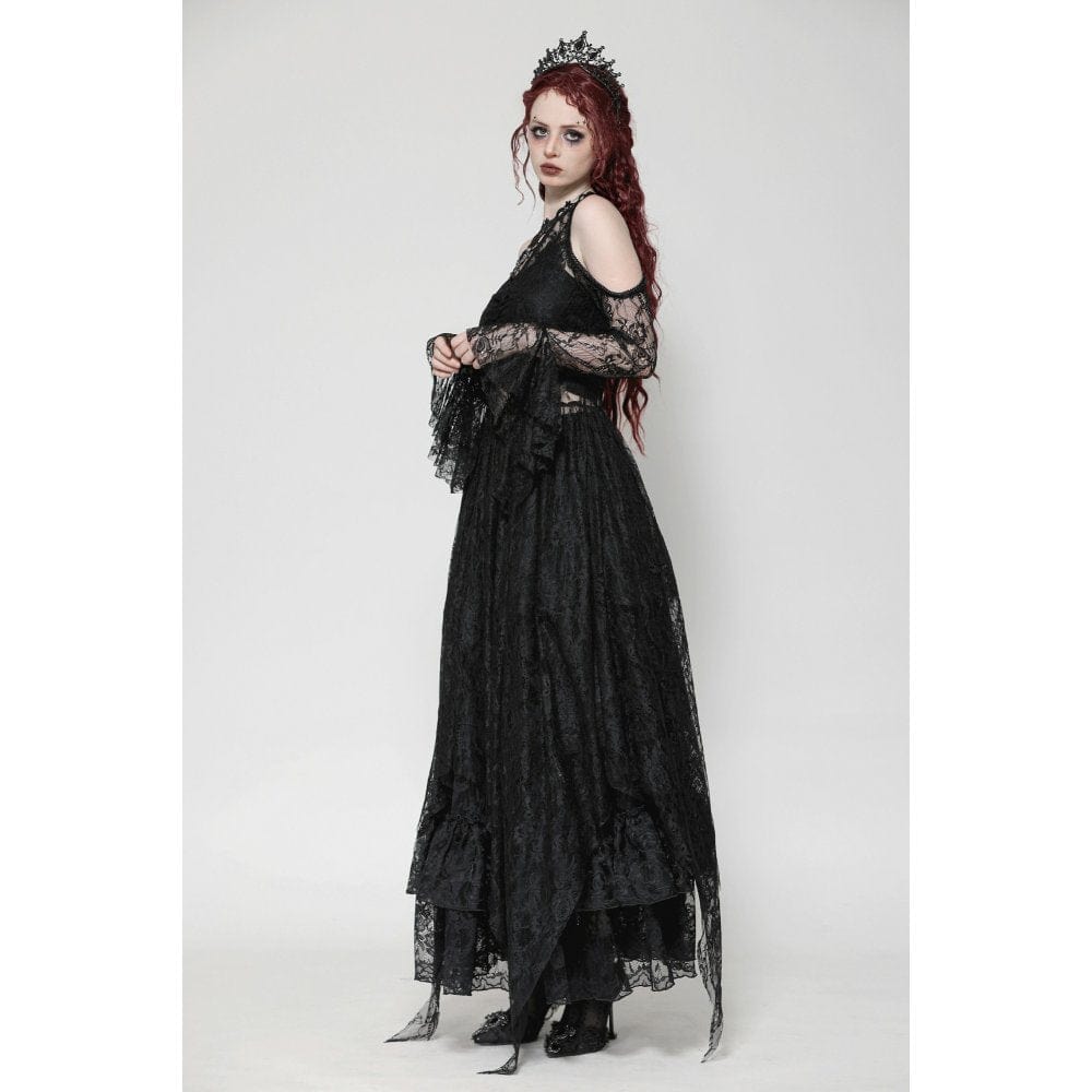 Darkinlove Women's Gothic Off-the-Shoulder Irregular Lace Dress