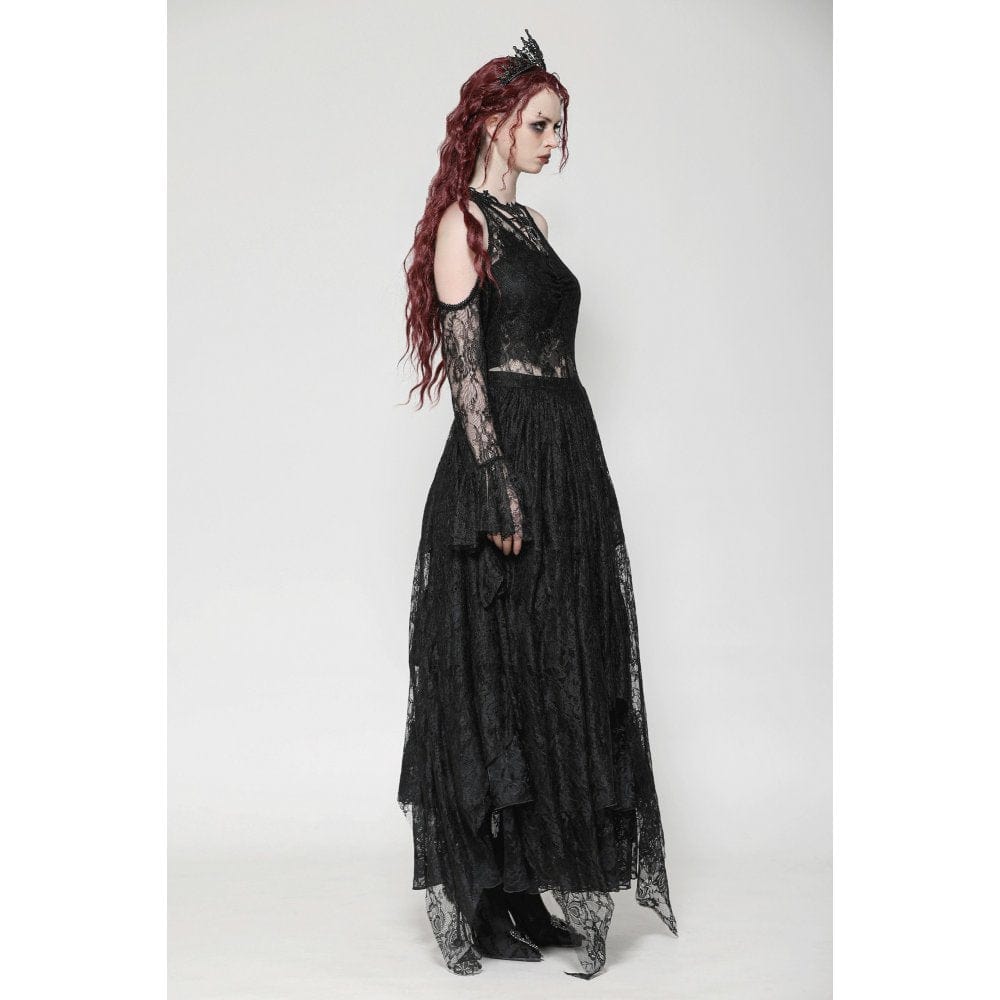 Darkinlove Women's Gothic Off-the-Shoulder Irregular Lace Dress