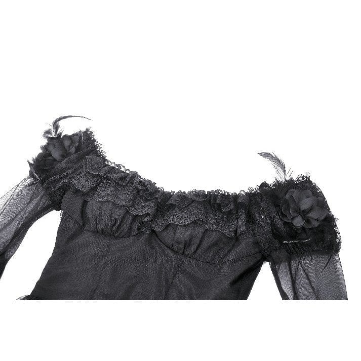 Darkinlove Women's Gothic Off-the-Shoulder Lace Splice Ball Gown Dress