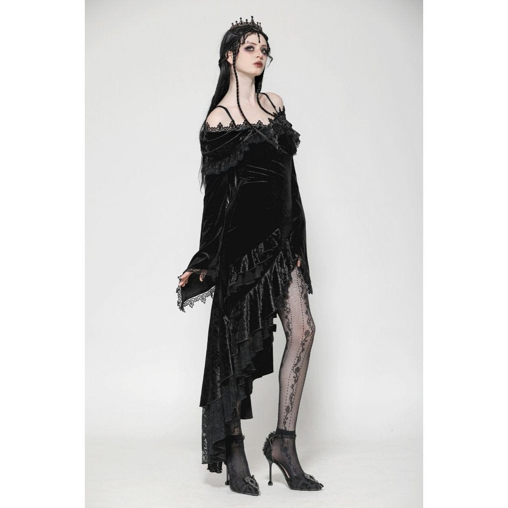 Darkinlove Women's Gothic Off-the-Shoulder Ruffled Fishtailed Gown Dress