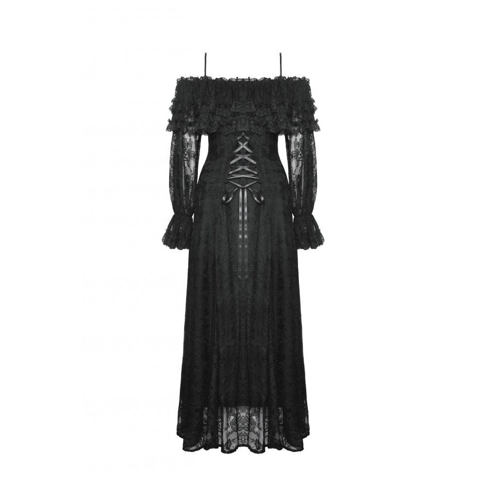 Darkinlove Women's Gothic Off-the-Shoulder Ruffled Lace Splice Prom Dress