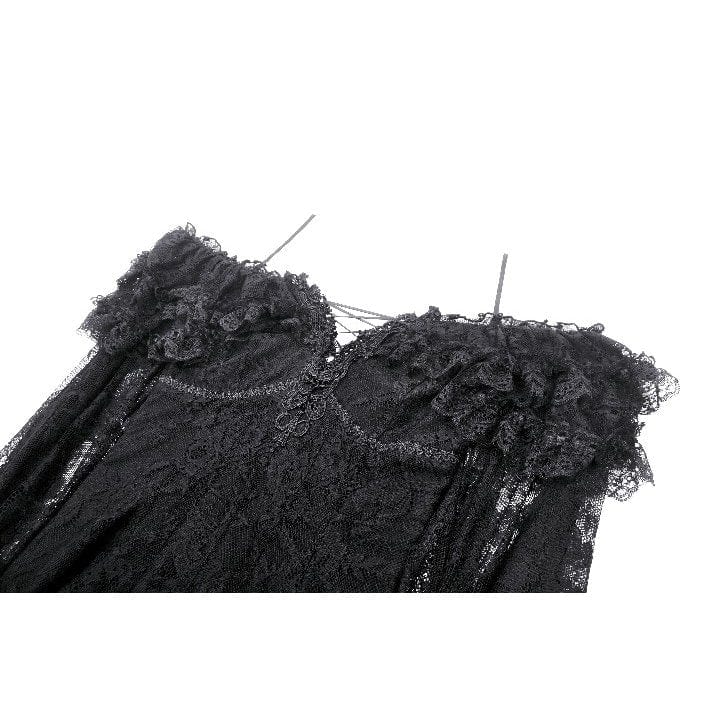 Darkinlove Women's Gothic Off-the-Shoulder Ruffled Lace Splice Prom Dress