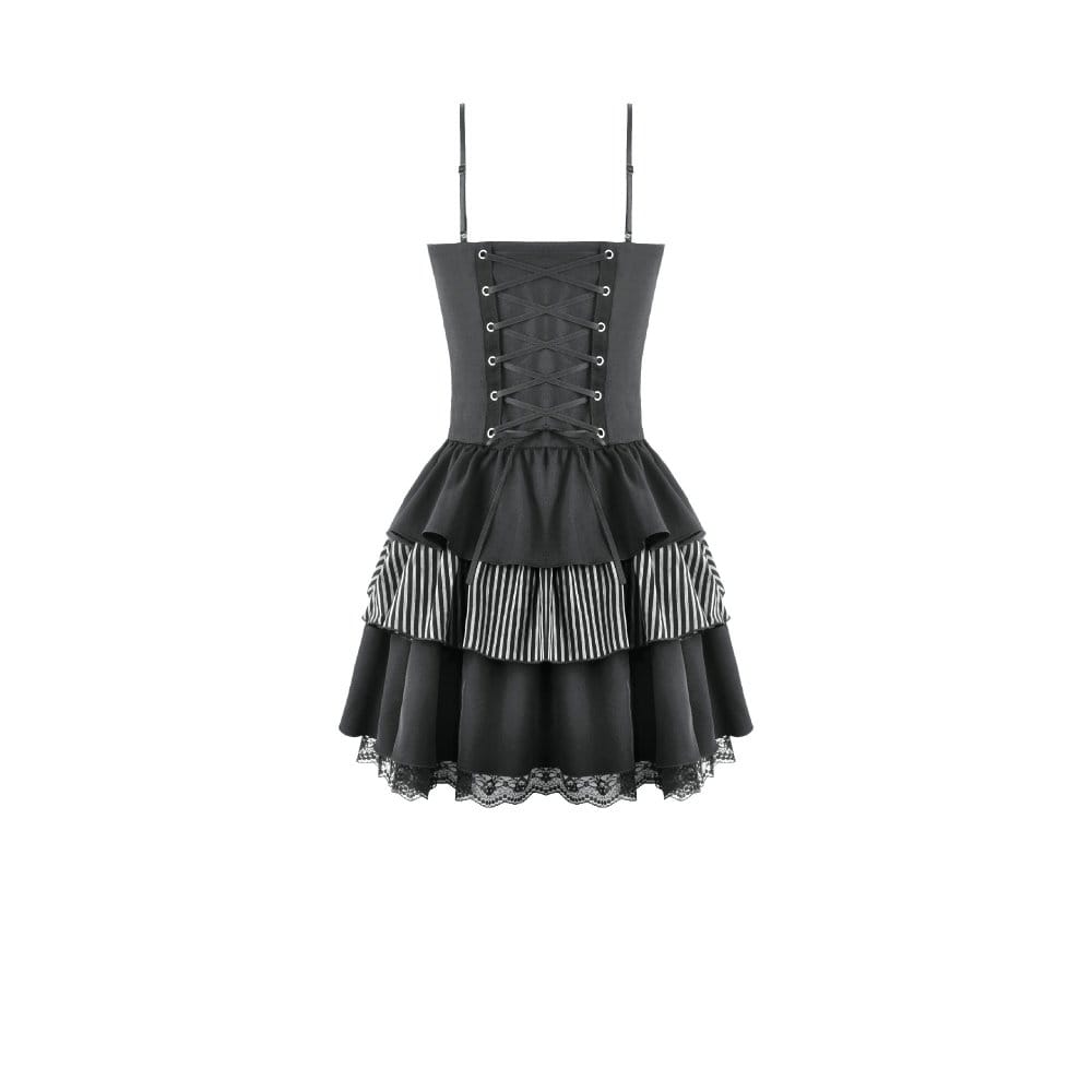 Darkinlove Women's Gothic Pinstripe Lace-up Slip Dress