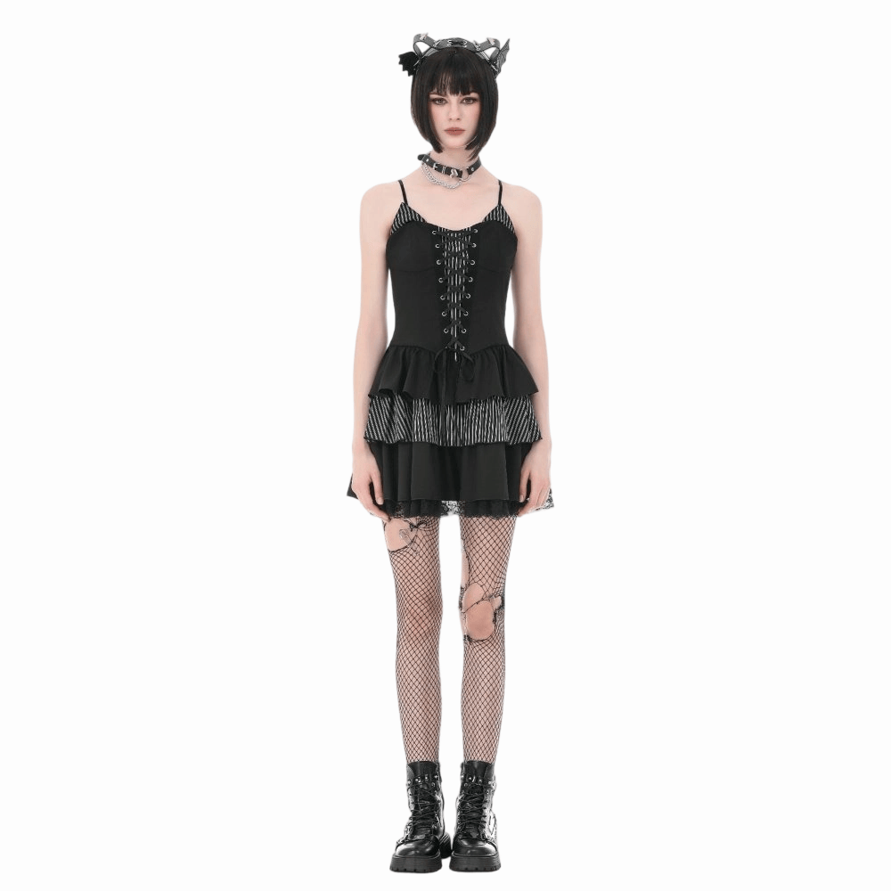 Darkinlove Women's Gothic Pinstripe Lace-up Slip Dress