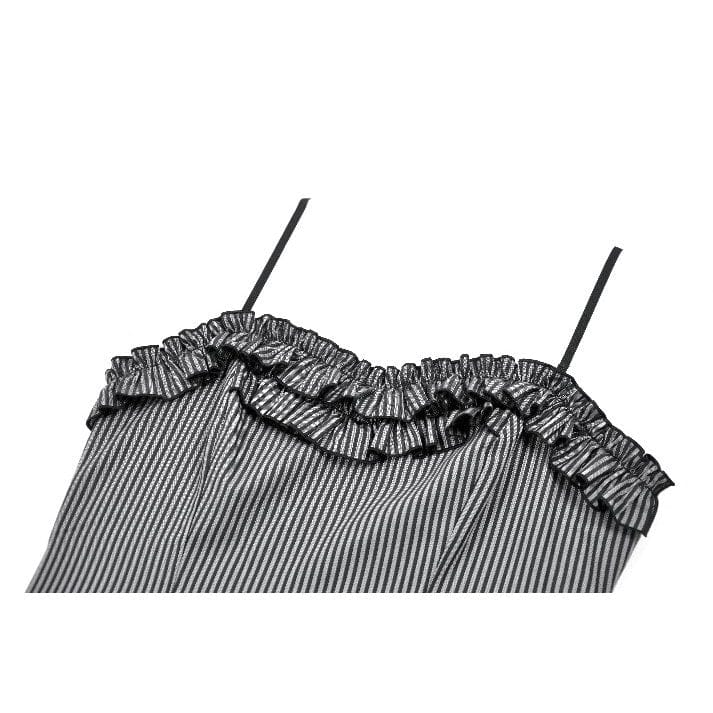 Darkinlove Women's Gothic Pinstripe Multilayer Falbala Slip Dress